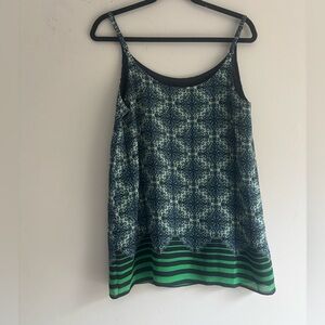 CAbi Blue Green Printed Sleeveless Tank Top Adjustable Straps Size S